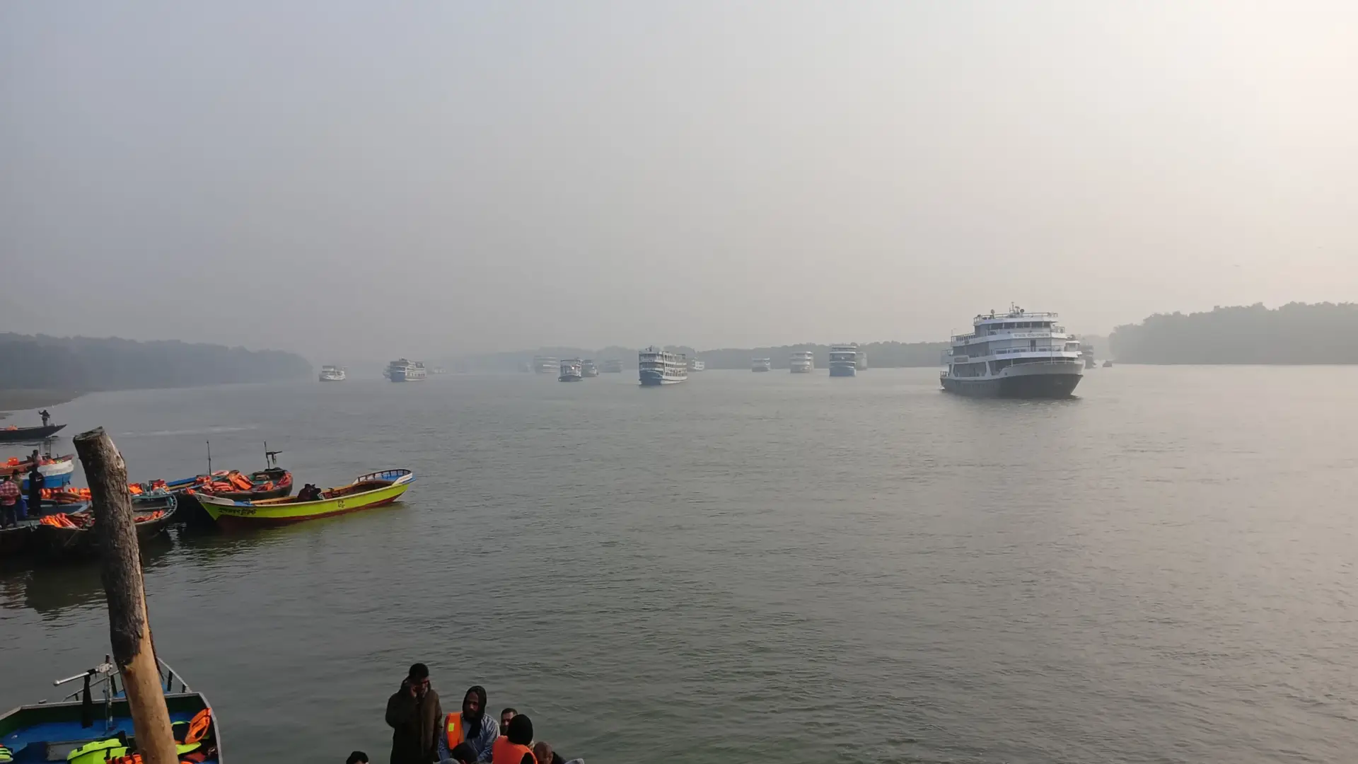 A bunch of moored ships in Sundarbans