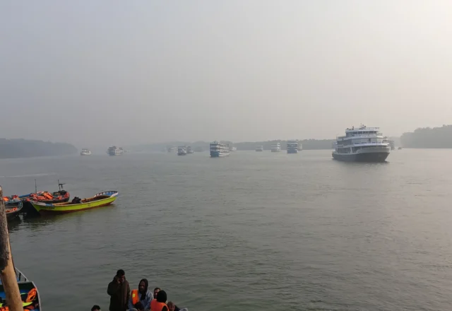 A bunch of moored ships in Sundarbans