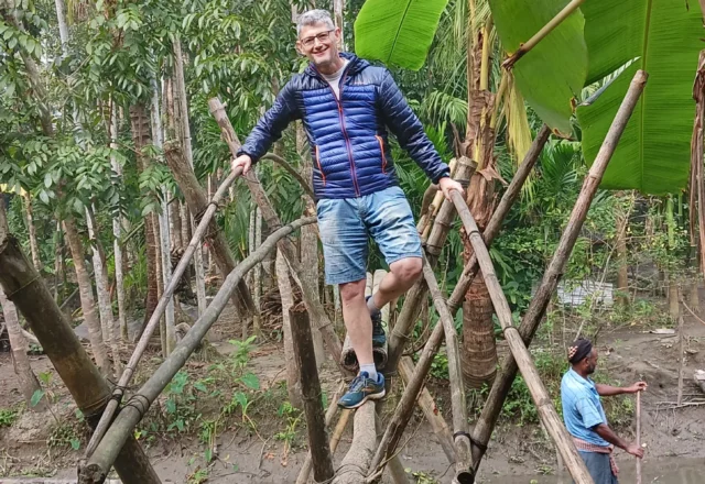 A local bamboo bridge to cross river