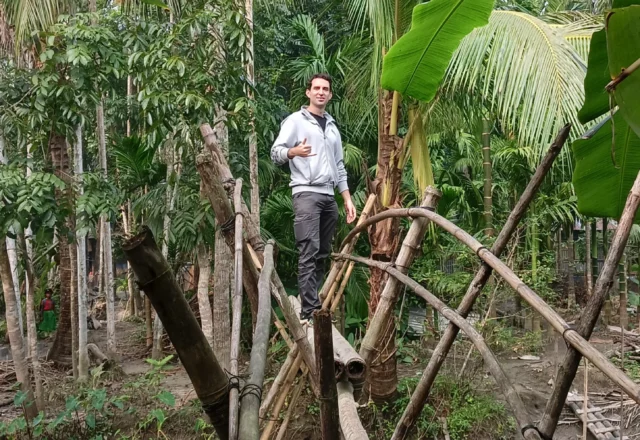 Bamboo bridge on the top of a canal