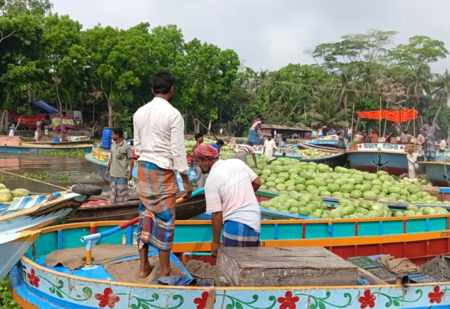 Farmers came to sell watermelon in the floating market