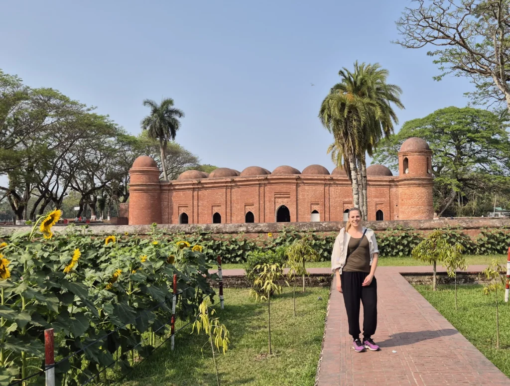 A traveller at the Sixty Dome Mosque in Bagerhat