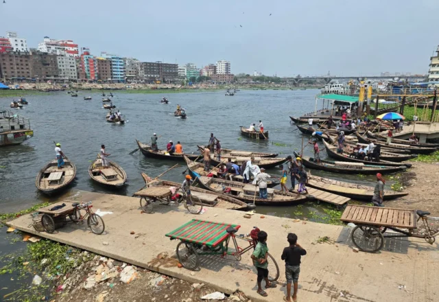 A busy day at the Buriganga River port in Sadarghat, Dhaka