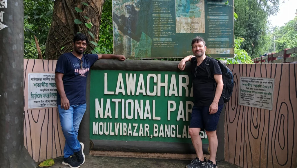 Our guide Abu Raihan with a guest at the gate of Lawachara National Park