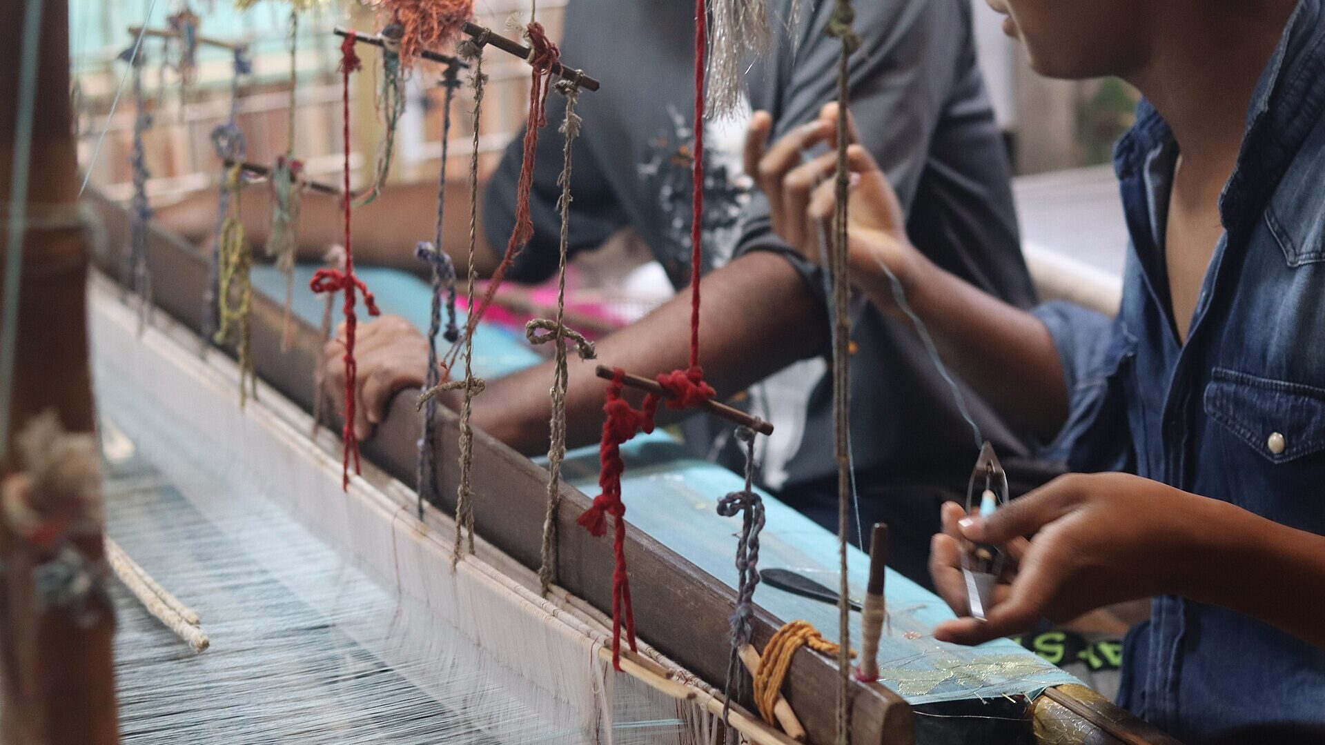 Weaver making a Jamdani sari on a handloom at the Jamdani village, Narayanganj