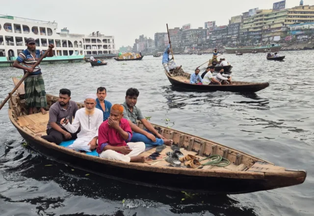 Local people are commuting by the boat in Buriganga River of Dhaka
