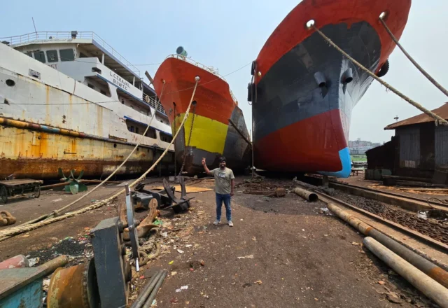 Painting an old ship in the Dhaka shipyard