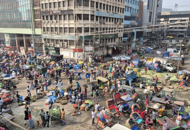 Roof top view of Kawran Bazar in Dhaka