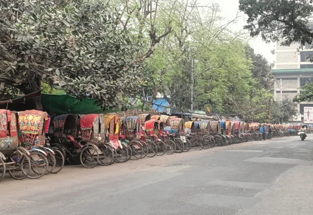 Street side rickshaw parking in Dhaka