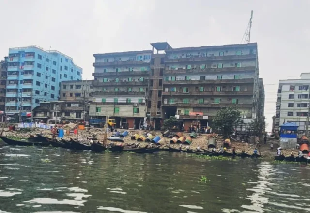 The overly polluted water of Buriganga River